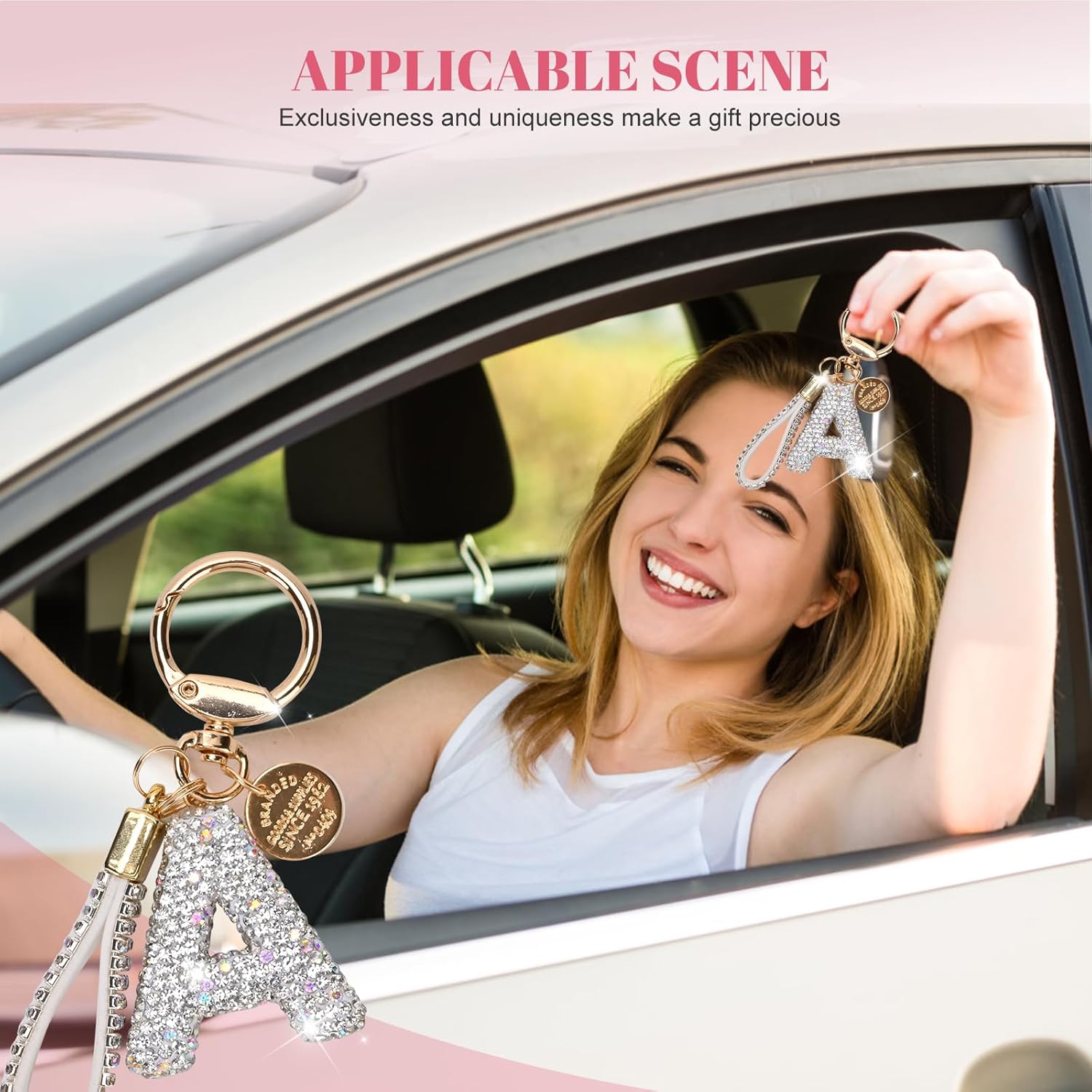 Initial Letter Keychain for Women Girls, Bling cute KeyChain for Car Key Accessories Lanyard and Backpack Bag，Perfect Gift