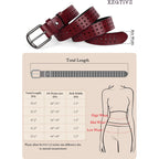 XZQTIVE Hollow Genuine Leather Belts for Women with Pin Buckle, Fashion Casual Waist Belt for Jeans Dress Pants