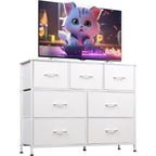 Wlive 7 Drawer Dresser Tv Stand, Dressers For Bedroom, Fabric Storage Tower, Hallway, Entryway, Closets, Sturdy Steel Frame, Wood Top, Easy Pull Handle, White