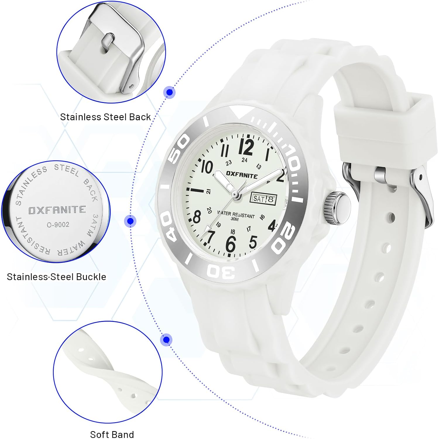 Waterproof Nurse Watch For Medical Professionals,Students, Women Men, Military Time Easy To Read Dial, 24 Hour With Second Hand, Soft And Breathable Silicone Band