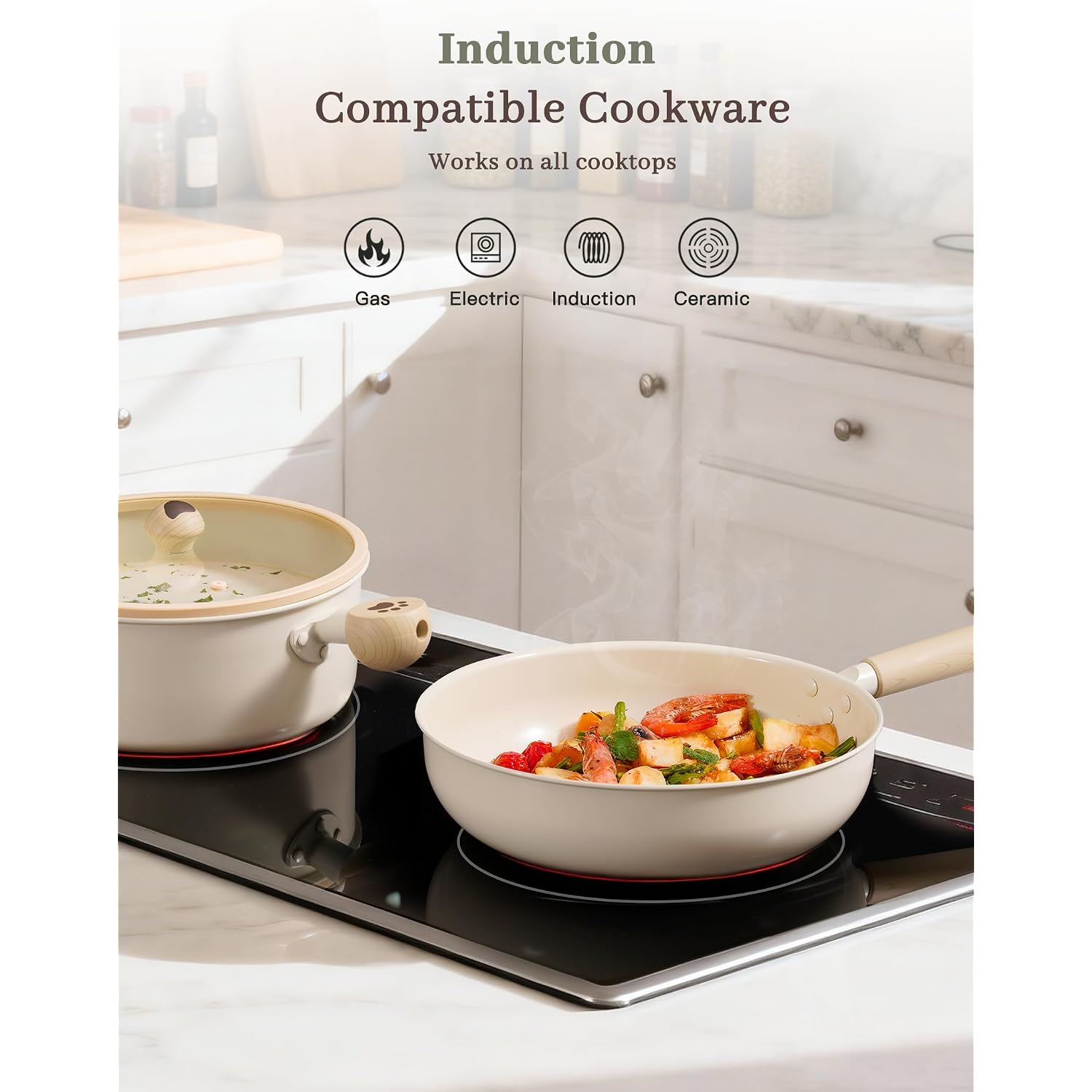 Astercook Pots And Pans Set Non Stick, Ceramic Cookware Set Non Toxic, 18 Pcs Dishwasher Safe Induction Cookware For Everyday Cooking & Housewarming Gifts