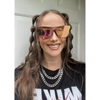 FEISEDY Trendy Rimless Mirrored One Piece Lens Sunglasses Reflective Sun Glasses B4114 (2 Pack)dark Purple Mirror & Pink Mirror