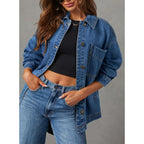 Sidefeel Women'S Jean Jacket Oversized Boyfriend Button Up Long Sleeve Split Zimbaplatinum Denim Jackets