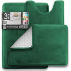 Clara Clark 3 Piece Bathroom Rugs Bath Mat Set, Velvet Memory Foam Bath Mats for Bathroom - Non-Slip, PVC Backing Bath Rugs, Washable - Dries Quickly, Green