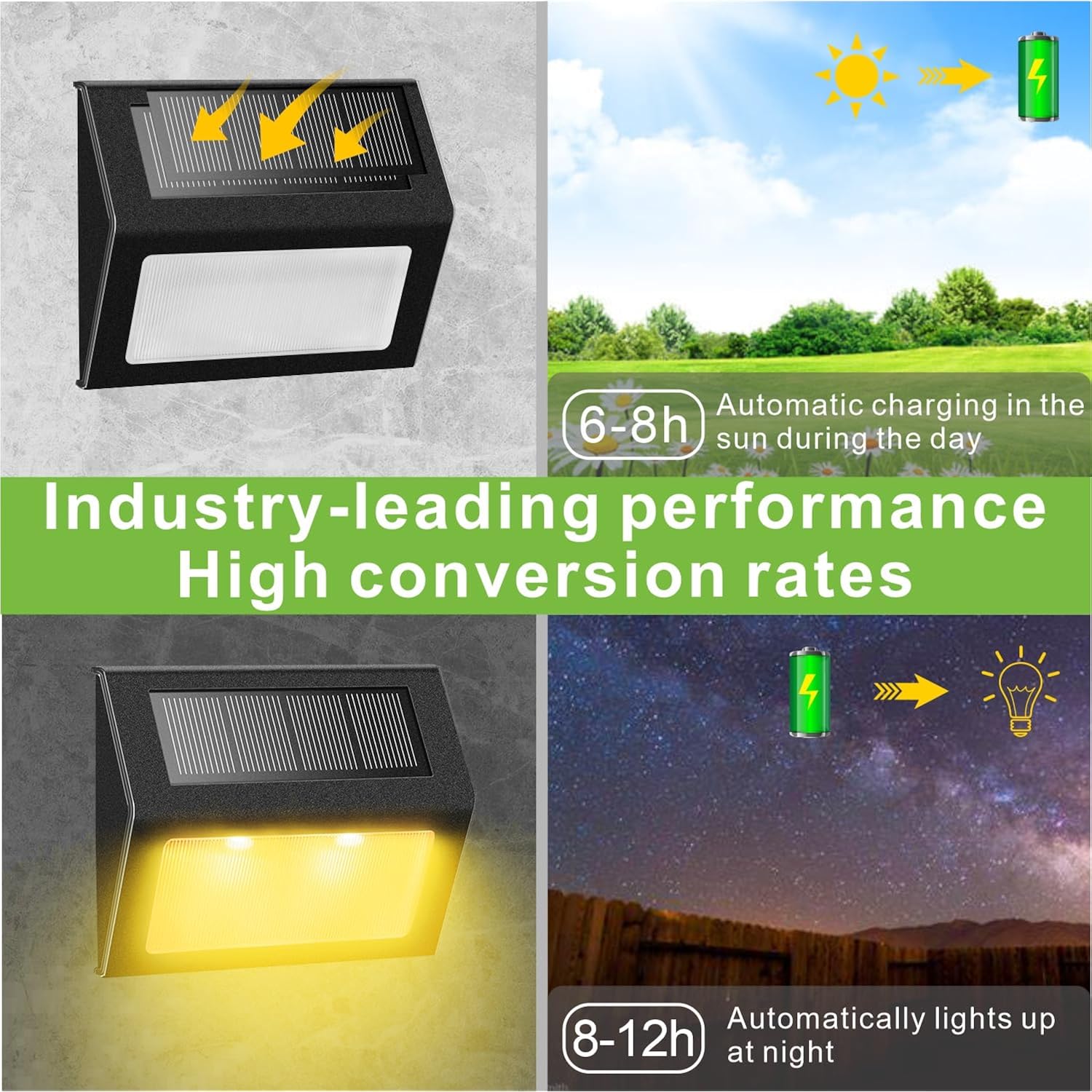 Solar Lights For Steps Decks Pathway Yard Stairs Fences, Led Lamp, Rainproof, Black Metal Housing, 6 Pack