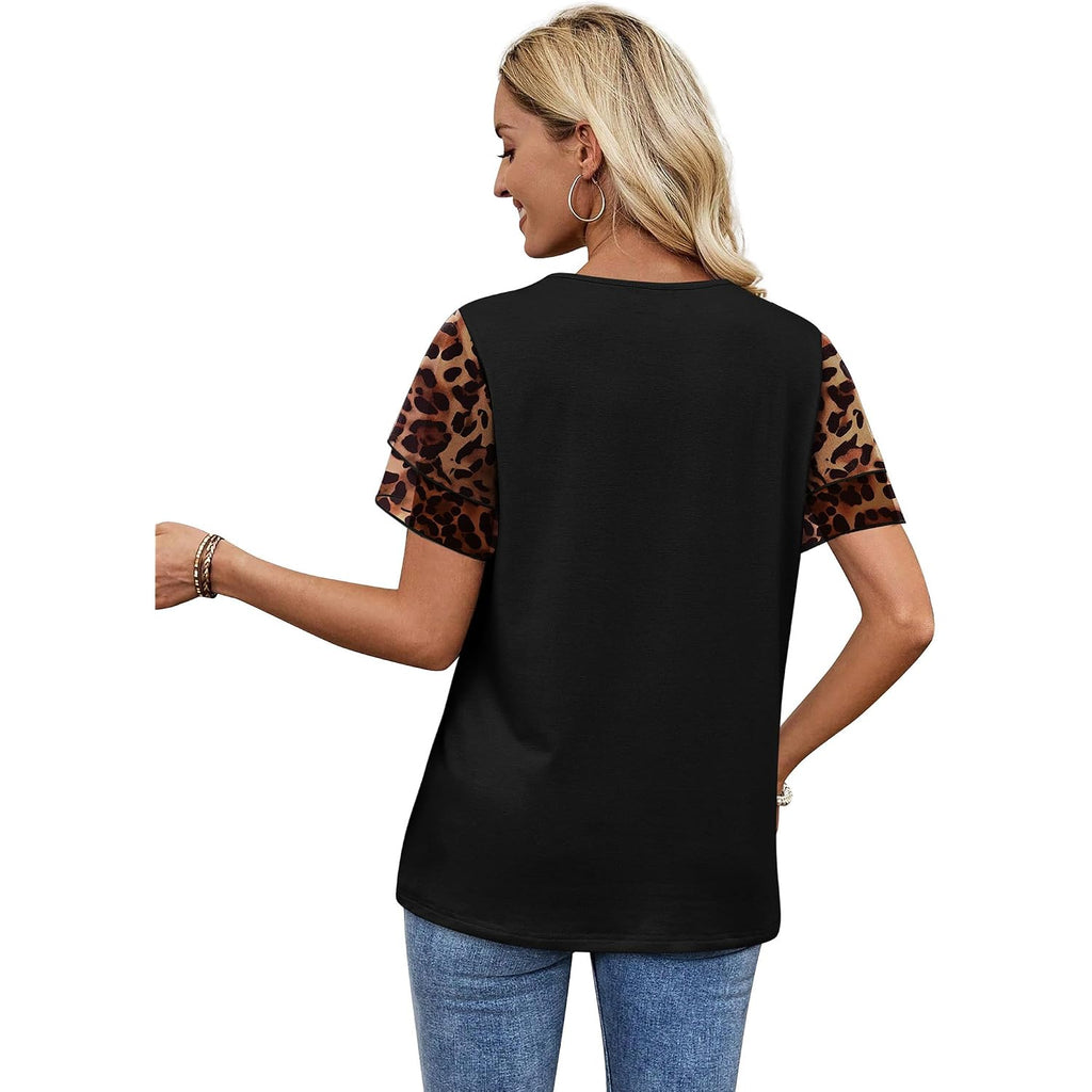 Wiholl Womens Summer Tops Trendy Ruffle Sleeve Shirts Casual Chiffon Blouses Beach Vacation Clothes