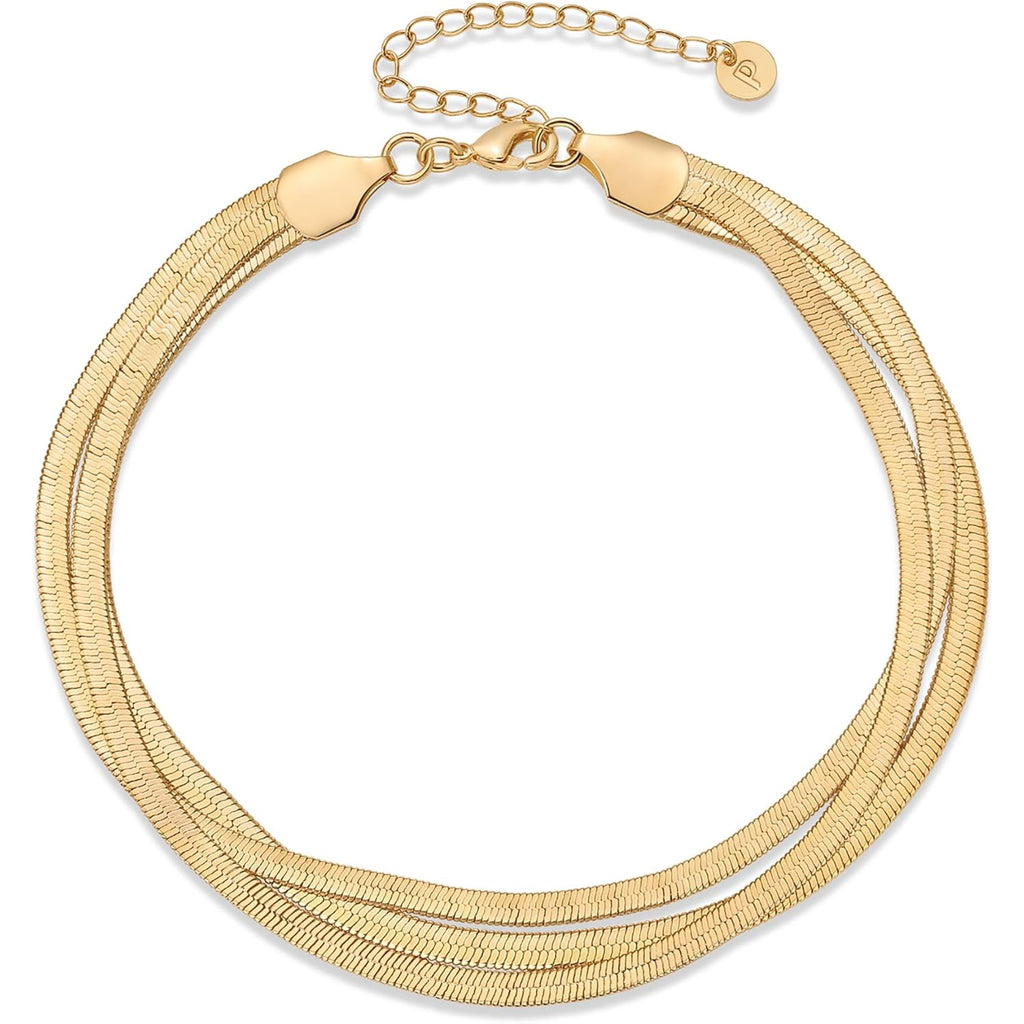 PAVOI 14K Gold Plated Chain Anklets for Women - Minimalist Link Chain Ankle Bracelet - Dainty Gold Anklets for Women - Trendy Summer Beach Jewelry Gifts - Snake, Figaro, Mariner, Paperclip, Beaded