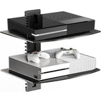 Suptek Glass Floating Shelves, Tv Wall Mount With Shelf For Dvd Player / Ps4 / Cable Boxes/Game Consoles/Sky Box/Tv Accessories, Flat Black 2-Tier Wall Mount Bracket