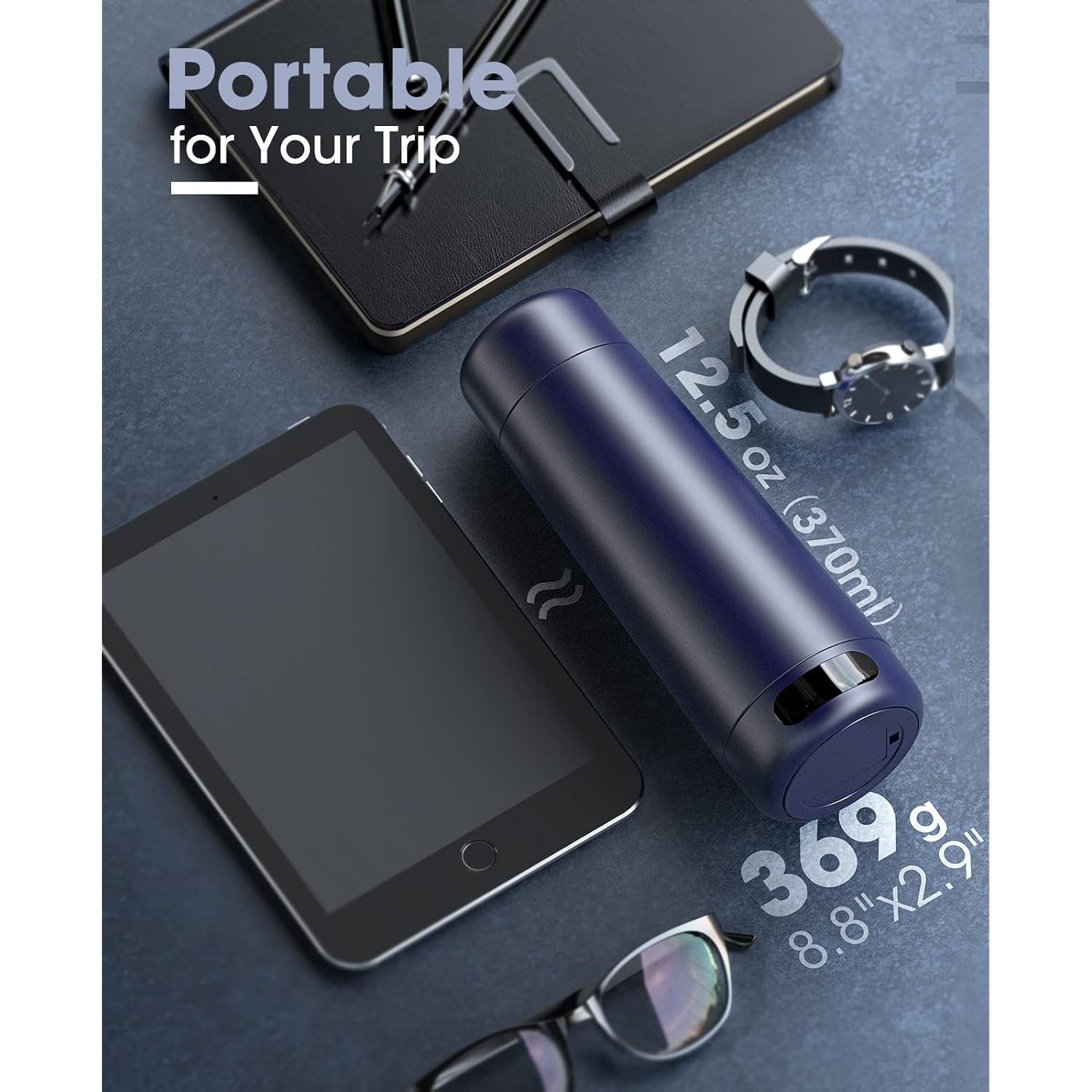 Nicewell Portable Electric Kettle For Travel Global Use 110-240V | Dual Voltage, 316 Stainless Steel, 6 Temp Presets, Lcd Display, 370Ml, Fast Boil, Auto Shut-Off, Keep Warm, Lightweight