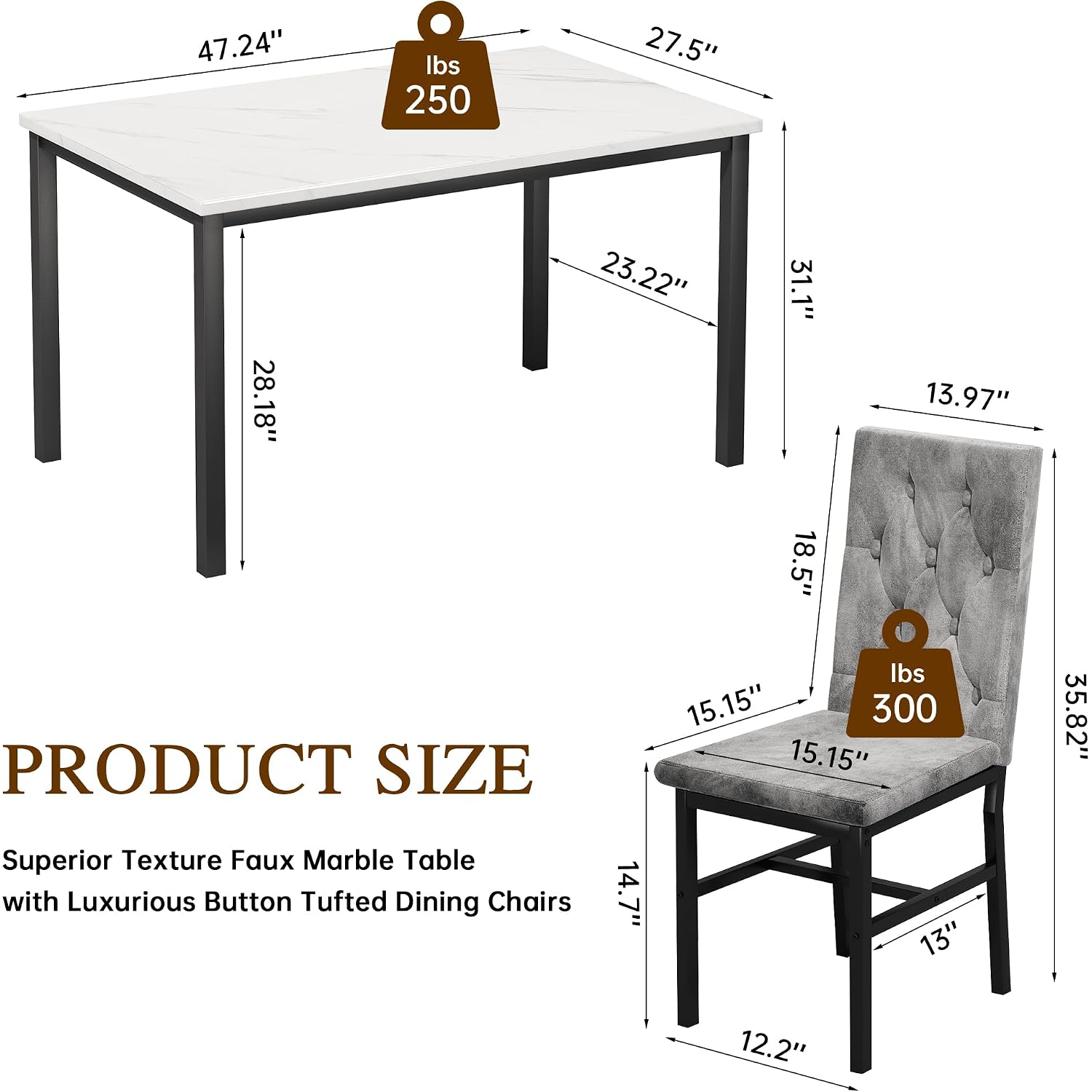 Hooseng Dining Table Set For 4, Faux Marble Small Kitchen Table Chairs Set Of 4 With Luxurious Button Tufted Dinner Chairs For Kitchen And Dining