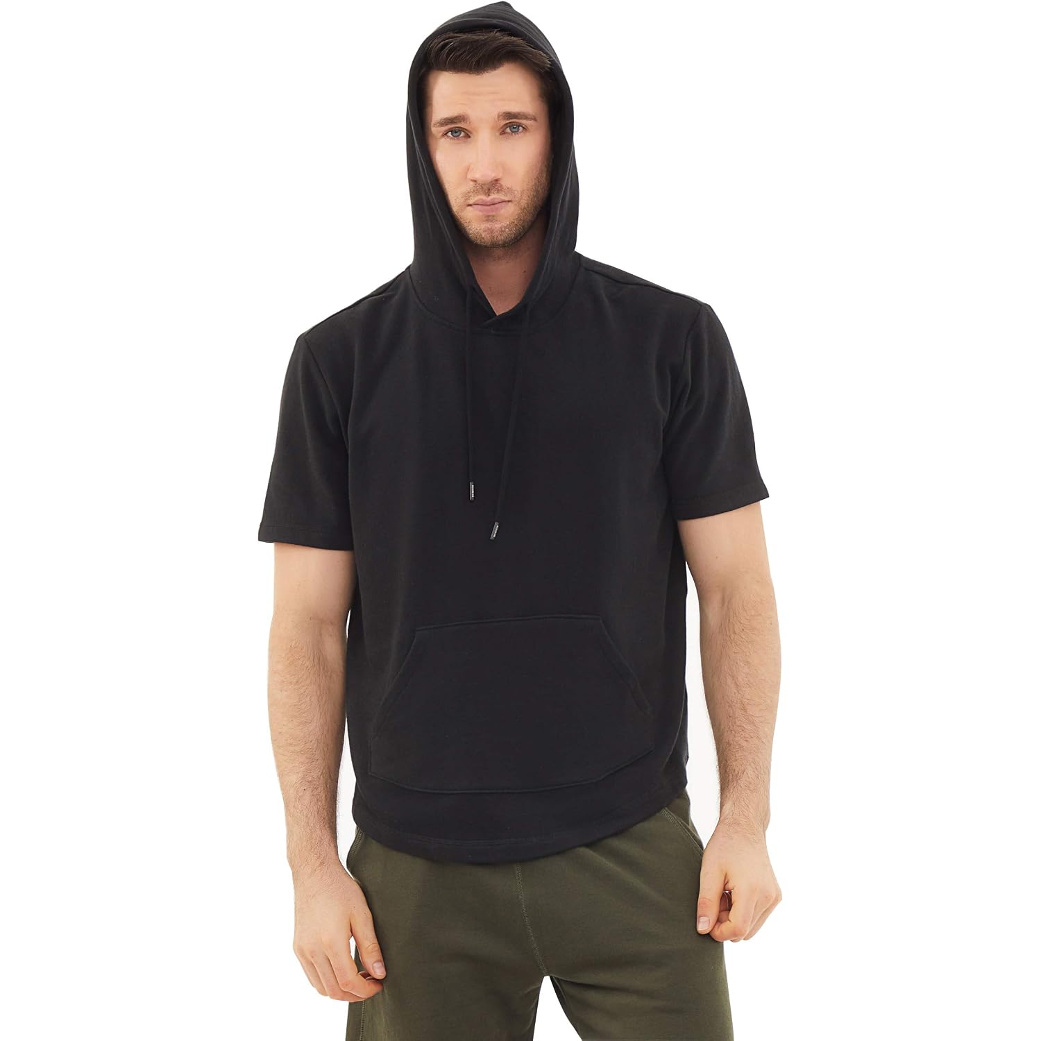Dubinik®Short Sleeve Hoodie Lightweight Soft Cotton Moisture Wicking Kangaroo Pocket Short Sleeve Hoodie For Men