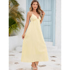 Women'S Dress V Neck Backless Spaghetti Strap Maxi Dress For Women Flowy Boho Casual Sundress