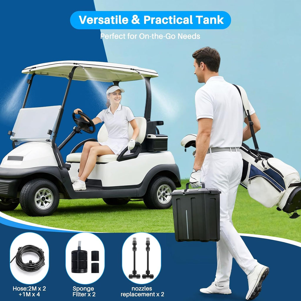 Portable Misting System, Outdoor Water Misters For Outside Patio Umbrella Cooling With Rechargeable Water Pump (Consecutive 8Hrs), 9L Bucket, 26Ft Hose, For Tailgating, Camping, Canopy, Sport