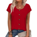 Wiholl Womens Summer Tops Cap Short Sleeve Shirts Button Down Blouses U Neck T Shirts Fashion Clothing