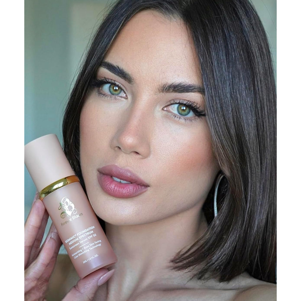 Bio Mimic Foundation Medium Spectrum by Forever Bloom; Protecting from Sun with SPF50; Foundation for Gym, Sports, Dancing Makeup for Mature & Sensitive Skin, Natural Finish Made in USA