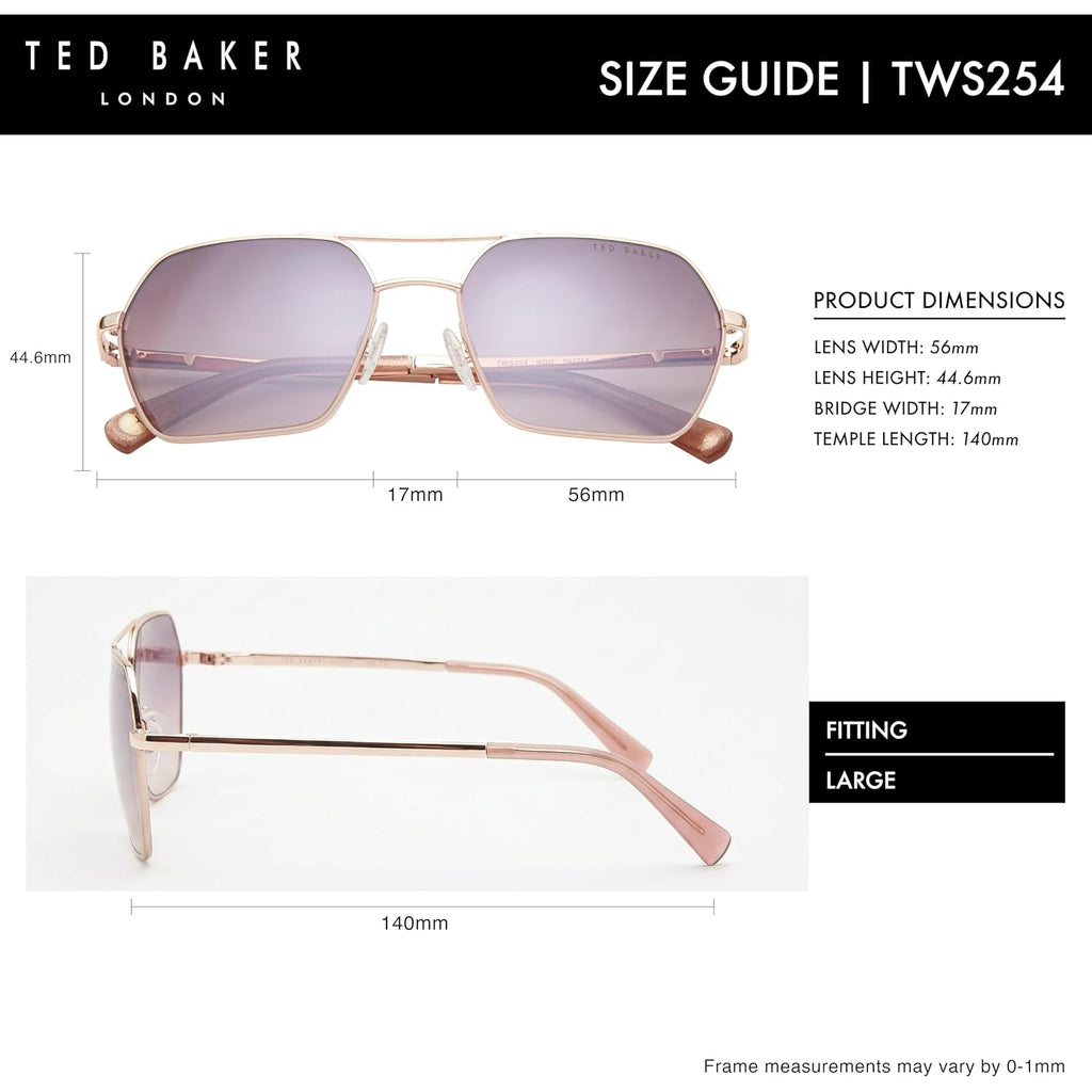 Ted Baker TWS254 Women's Geometric Aviator Designer Sunglasses, UV400 Protection, 56 mm Gradient Lenses