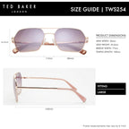 Ted Baker TWS254 Women's Geometric Aviator Designer Sunglasses, UV400 Protection, 56 mm Gradient Lenses