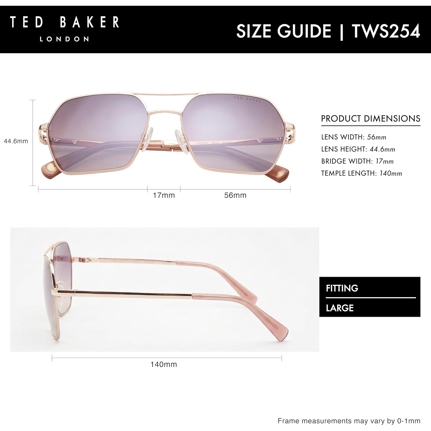 Ted Baker TWS254 Women's Geometric Aviator Designer Sunglasses, UV400 Protection, 56 mm Gradient Lenses