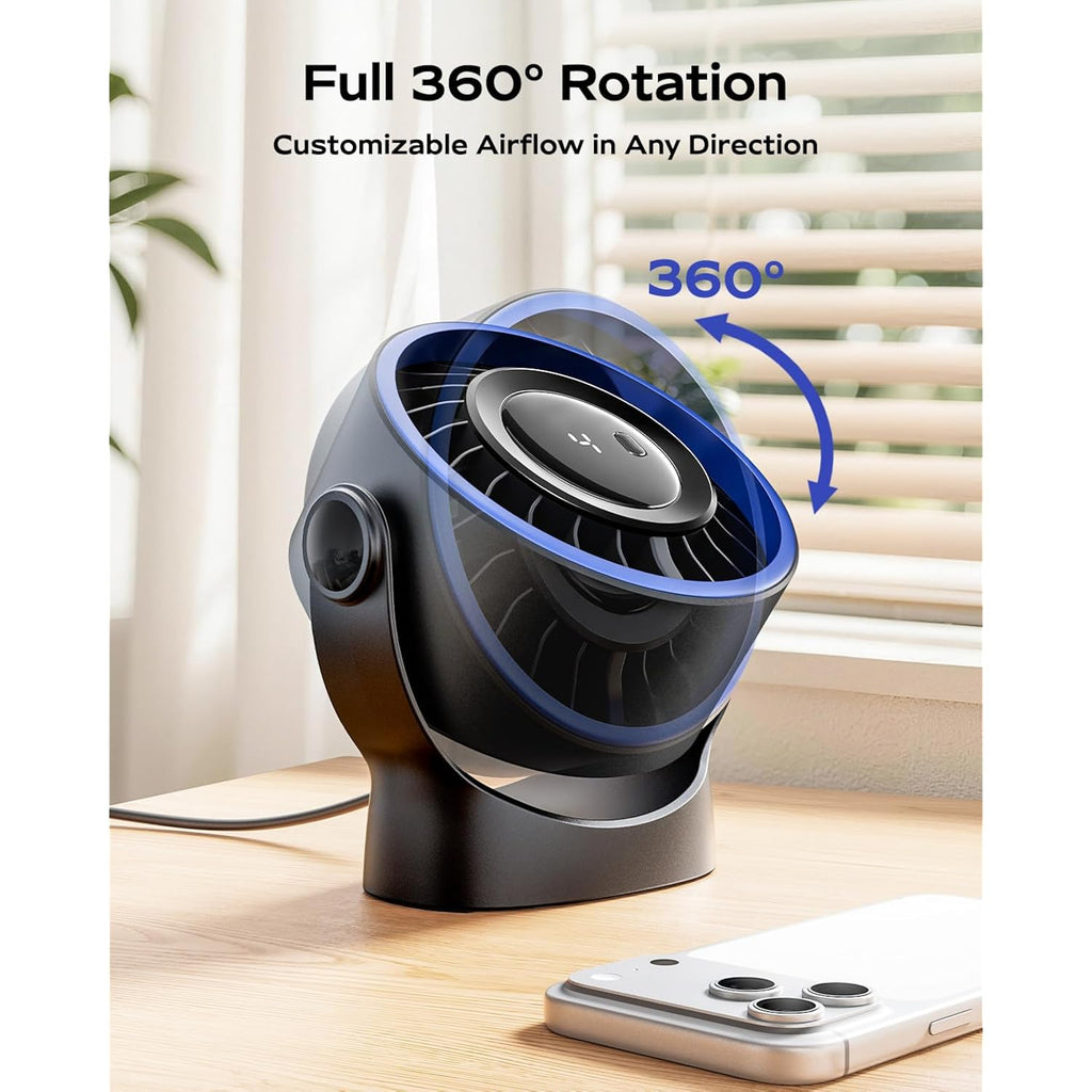 Sweetfull Usb Small Desk Fan - 5 Inch Mini Personal Desktop Fan, 4 Speeds Cooling Strong Airflow, 360° Adjustable Tilt, Quiet Portable Table Fans For Bedroom, Home, Office, Travel & Cruise, Black