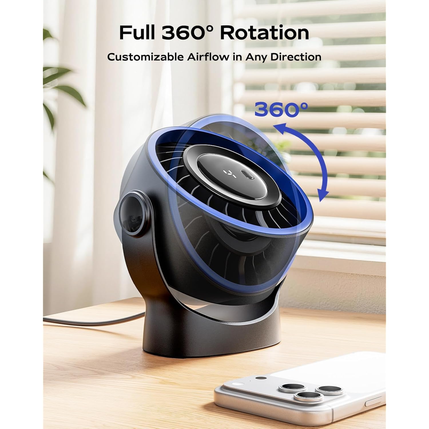 Sweetfull Usb Small Desk Fan - 5 Inch Mini Personal Desktop Fan, 4 Speeds Cooling Strong Airflow, 360° Adjustable Tilt, Quiet Portable Table Fans For Bedroom, Home, Office, Travel & Cruise, Black