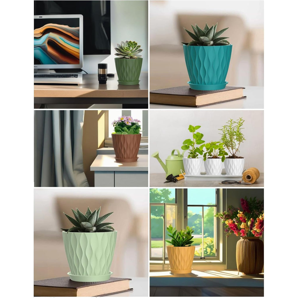 4 Inch Plant Pots, 6 Pack Indoor Flower Pots, Planters With Drainage Holes And Trays For Orchids, Violets, Succulents, Herbs, And Other Plants,Corolful