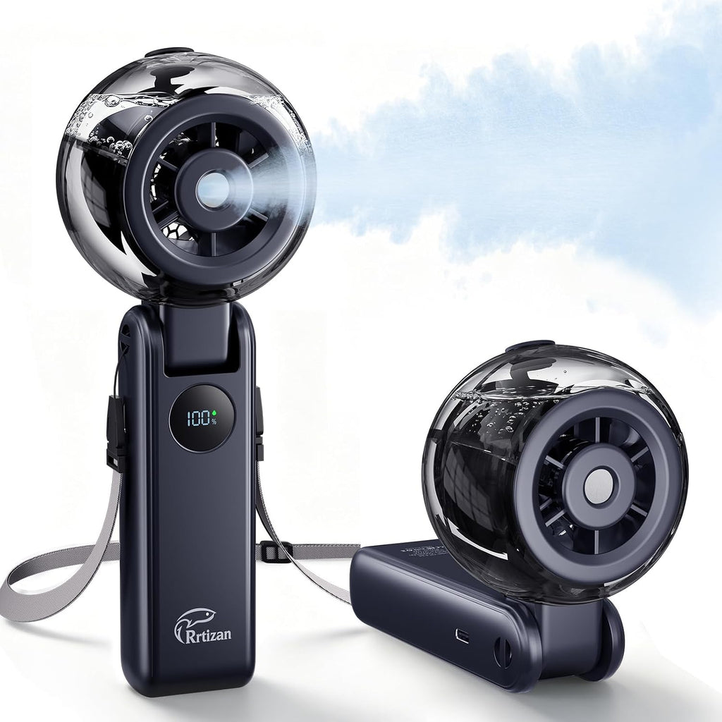 Handheld Misting Fan Portable - Small Personal Mister Fan Blow Cold Air,5000Mah Rechargeable Battery,Water Spray Cooling For Summer Outdoor Travel Beach Lash Makeup,Gifts For Women (Dark Blue)