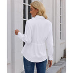 Siliteelon Button Down Shirts For Women Cinched Waist Dress Shirt Long Sleeve Cotton Blouse Business Casual Fitted Blouse Top