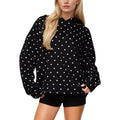 Hocandy Women Polka Dot Hoodie Oversized Fleece Hooded Sweatshirt Long Sleeve Drop Shoulder Graphic Print Hoodies With Pocket