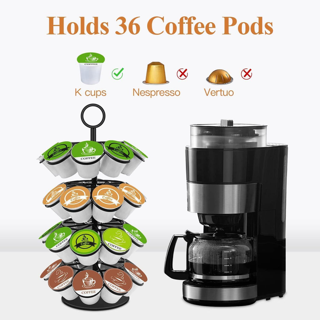 Kimiup Coffee Pod Holder, K Cup Organizer Compatible With K-Cups(36 Pods), Kitchen Detachable Coffee Pod Organizer For Countertop, Spins 360-Degrees