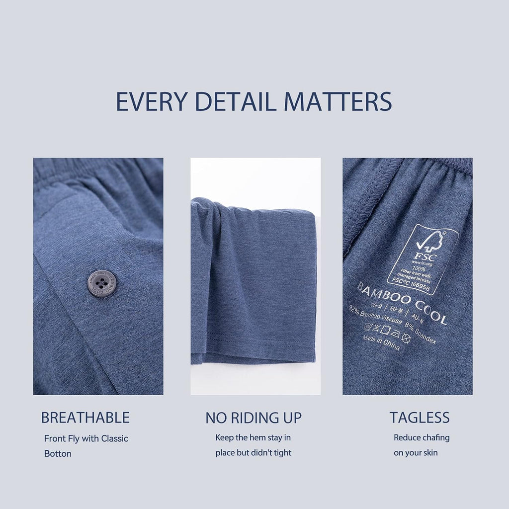 Bamboo Cool Mens Boxers Short Classic Fit Soft Casual Underwear Loose Breathable Boxer Shorts For Men