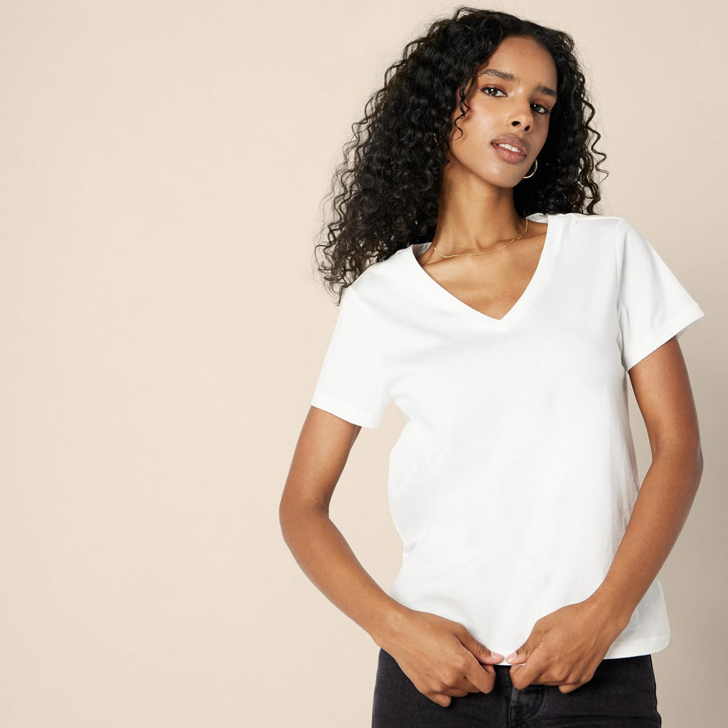Amazon Essentials Women'S Regular Fit 100% Cotton V-Neck Short Sleeve T-Shirt