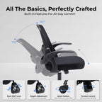 Ergonomic Mesh Office Chair For Home Office, Flip-Up Arms, Breathable Mesh Back & Thick Seat Cushion, Swivel Rolling Computer Desk Chair, Bifma Certified, Supports 300 Lbs (Black Frame/Black Seat)