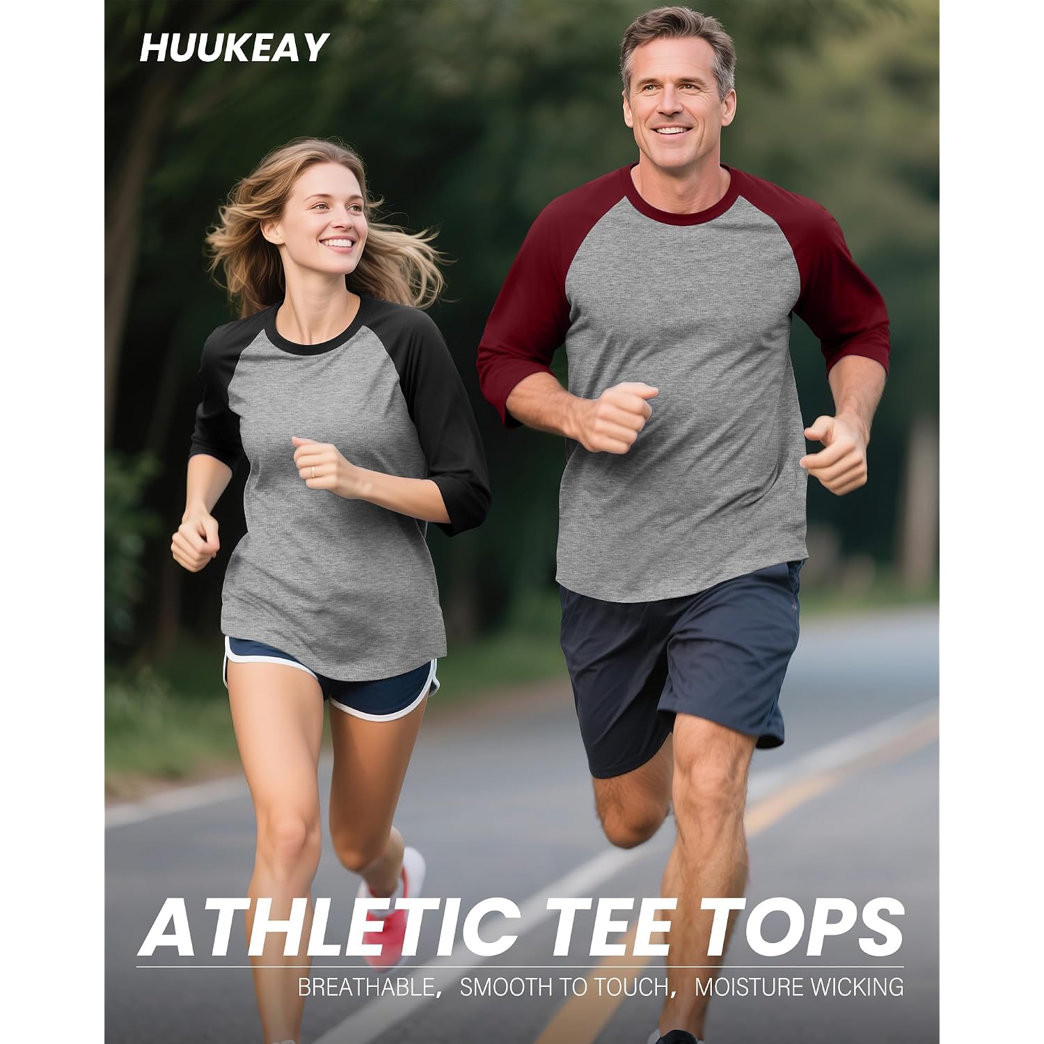 Huukeay 3 Pack Men'S 3/4 Sleeve Shirts Crew Neck Baseball T Shirts Moisture Wicking Athletic Tops