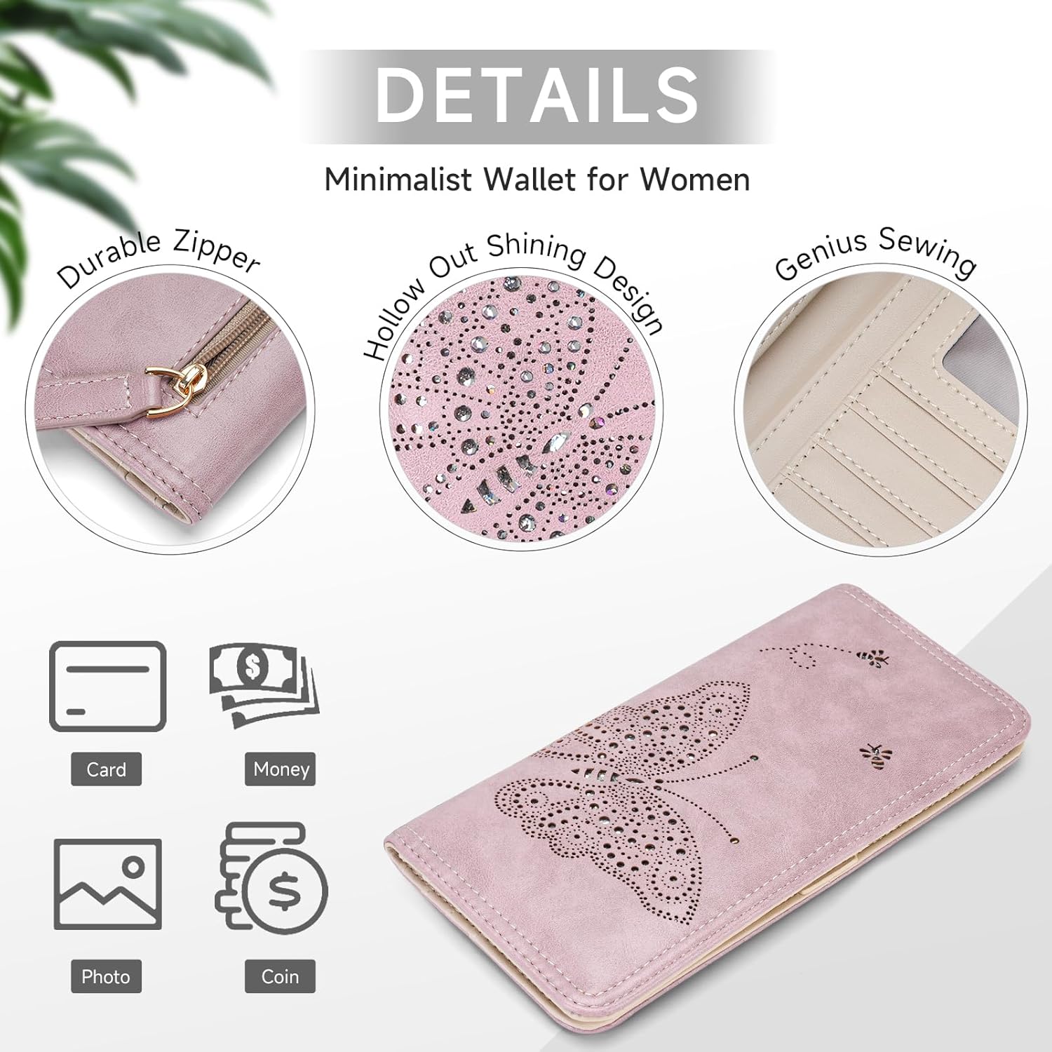 KITEVIUN RFID Wallet Women Ultra Slim Thin Womens Wallet Compact Clutch Long Ladies Wallet for Women PURPLE