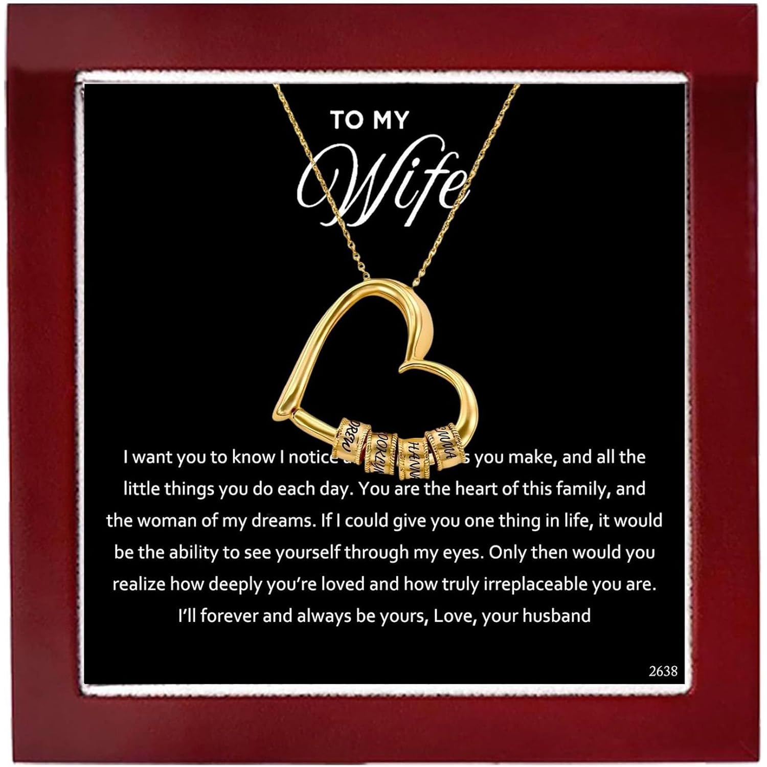 ziella Jewelry To My Wife Necklace -Family's Love Engraved Name Pendant, Personalized Heart Custom Necklace for Women