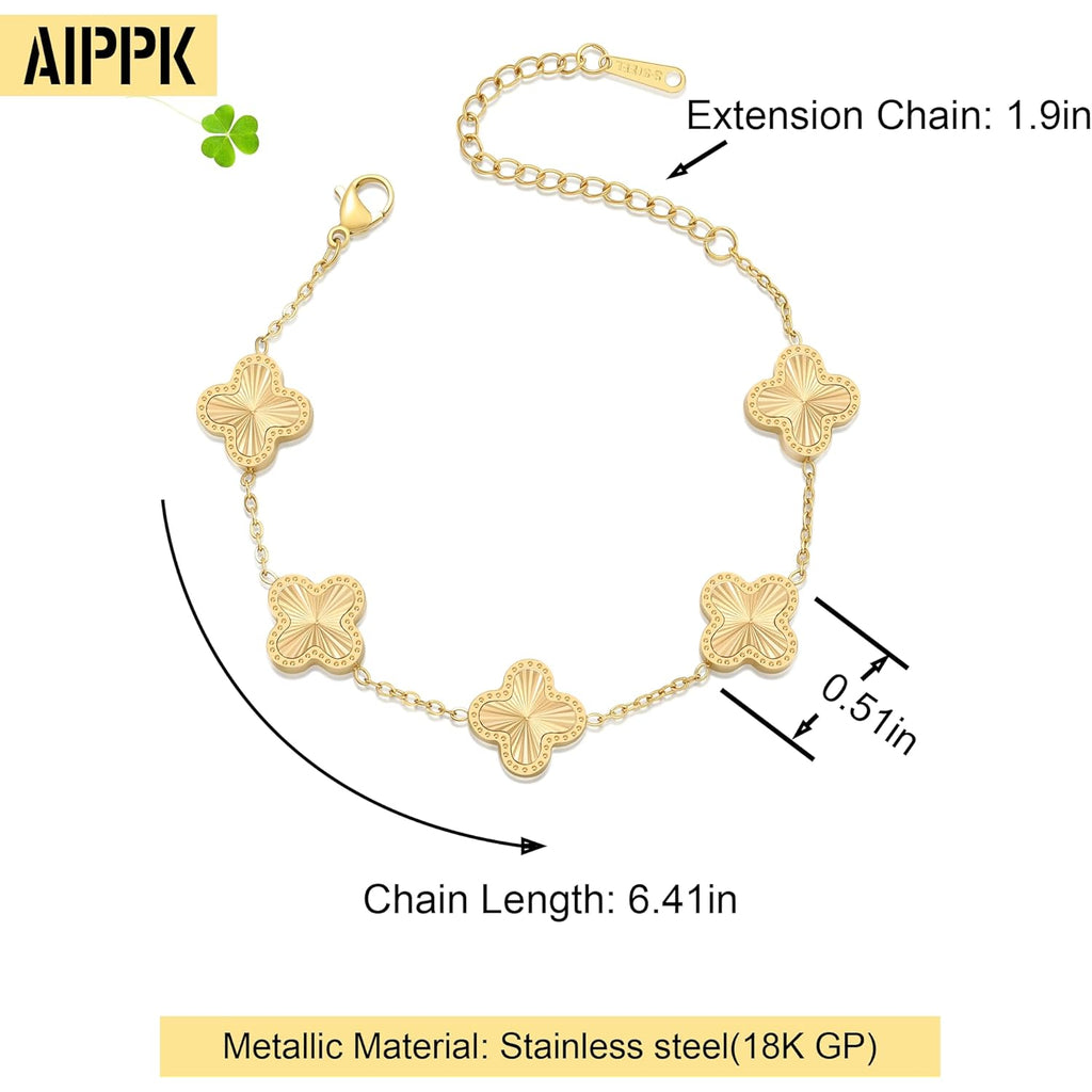 AIPPK 18K Gold Plated Clover Bracelet Dupes Gold Danity Bracelet for Women Flower Four Leaf Bracelets Lucky Jewelry Gifts for Women