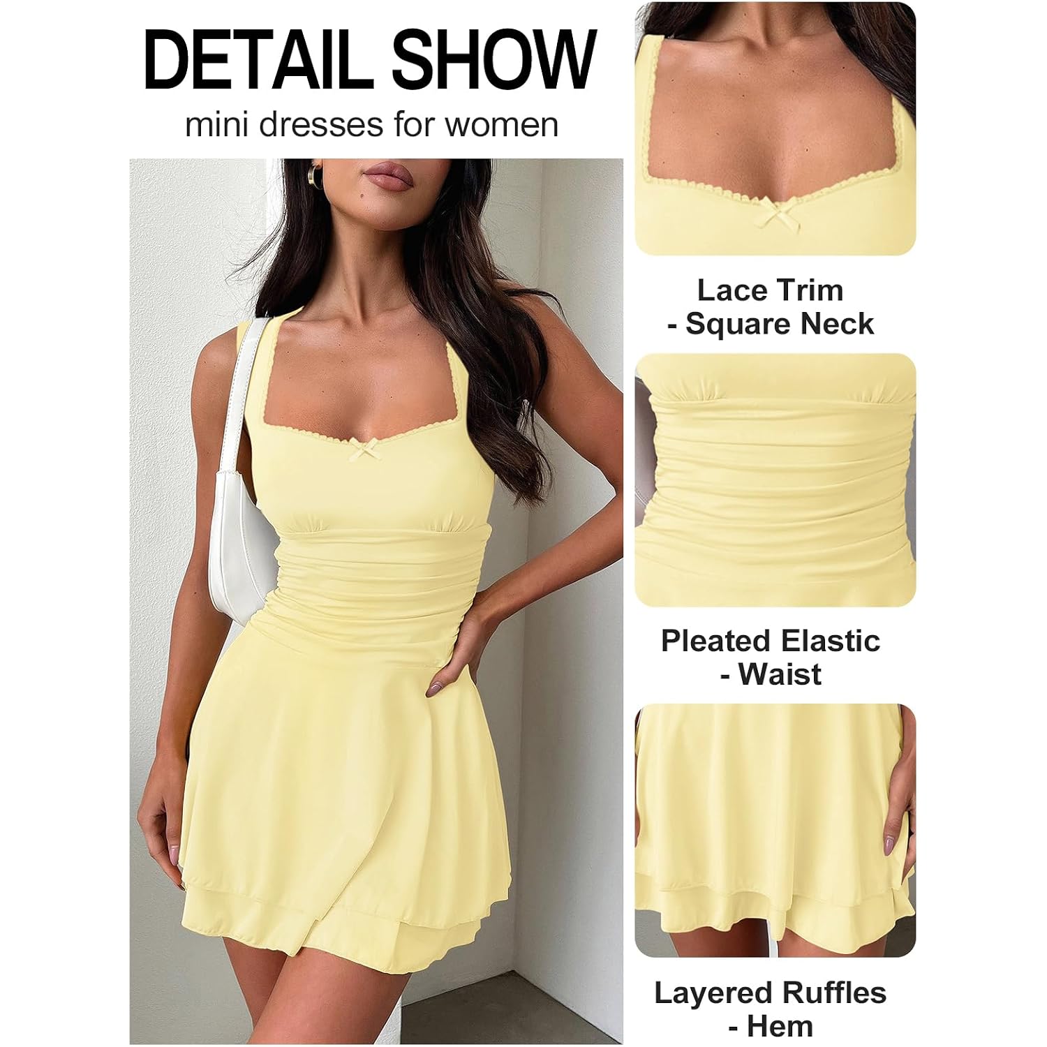 Miyieonz Women'S Square Neck Ruffle Hem Mini Dresses Ruched Waist Slim Sleeveless Corset Dress For Women Short Party Dress