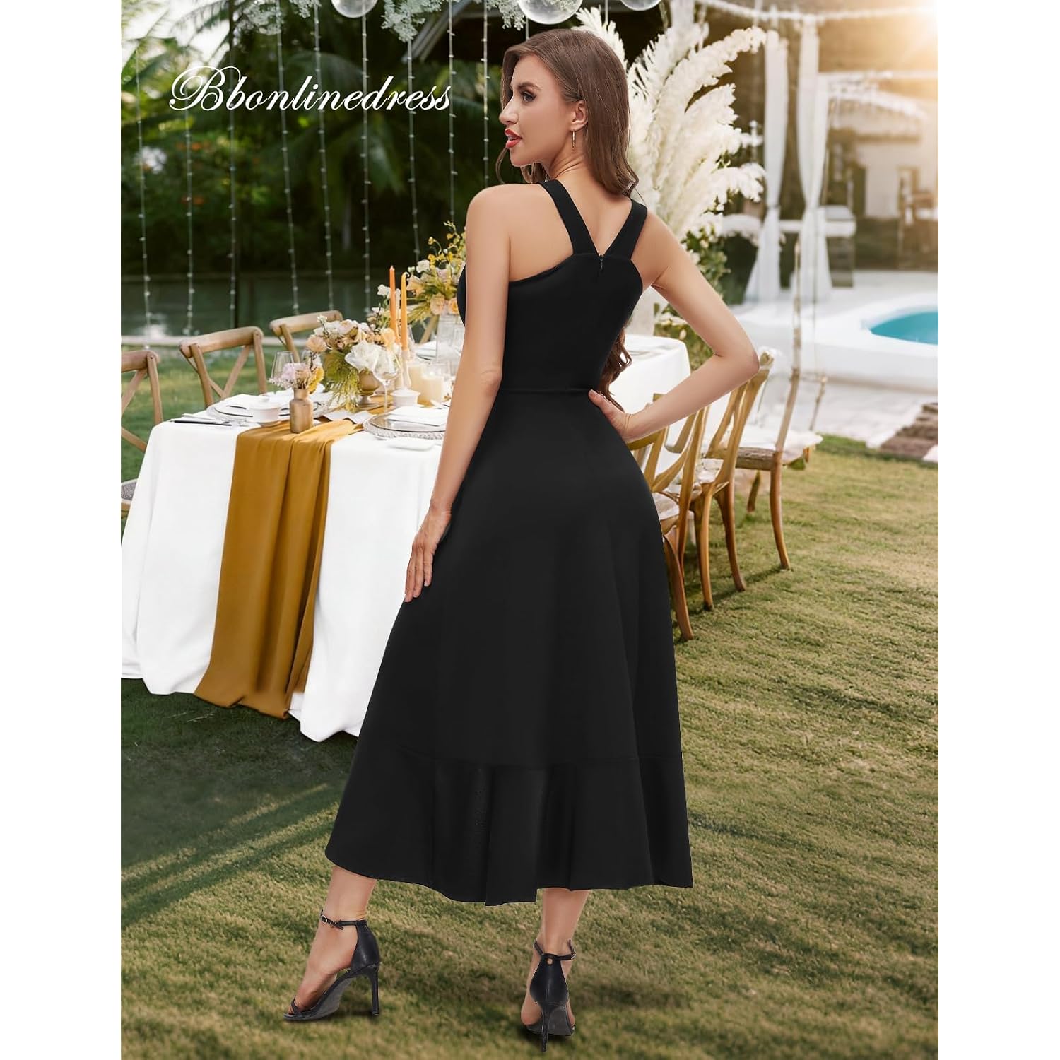 Bbonlinedress Halter Cocktail Women Dresses Prom Formal Wedding Guest Bridesmaid Ruffled Maxi Hi-Lo Evening Party 2026 Dress