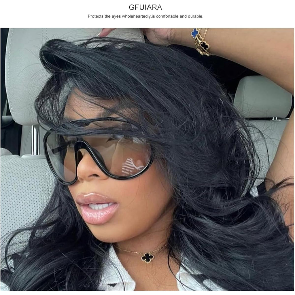 GFUIARA Trendy Oversized Sunglasses for Women Men Fashion Shield Aviator Sun Glasses UV400 Protection Goggles