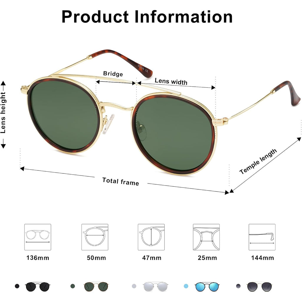 Sojos Retro Vintage Round Polarized Sunglasses For Women Men Double Bridge Circle Sunnies Sj1104