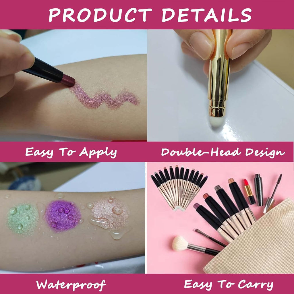 SAUBZEAN Rose Gold Eyeshadow Stick Makeup, Highlighter Matte Cream Eye Shadow Pencil, Waterproof Hypoallergenic Long Lasting Crayon, Glitter Primer Palette Shimmer Eyeliner Pen wiht Soft Brush