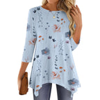 3/4 Length Sleeve Tunic Tops for Women Loose Fit Dressy Casual Blouses Shirts with Asymmetrical Hem S-3XL