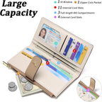 GAEKEAO Womens Wallet Slim Thin RFID Blocking Floral Vegan Leather Card Holder Bifold Long Ladies Wallet with Zipper Pocket