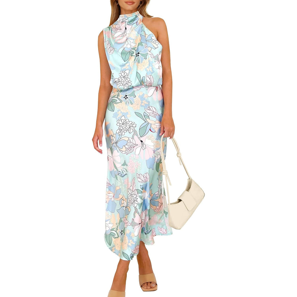Prettygarden Women'S 2026 Summer Satin Dress Elegant Sleeveless Mock Neck Cocktail Party Maxi Dresses