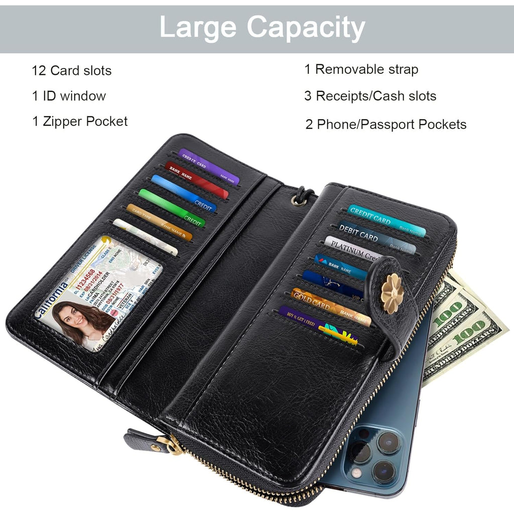 Coco Rossi Women Wallets Multi Card Case Wallet Clutch Wallet Card Holder Organizer Ladies Purse Wrist strap Purse, Black Butterfly