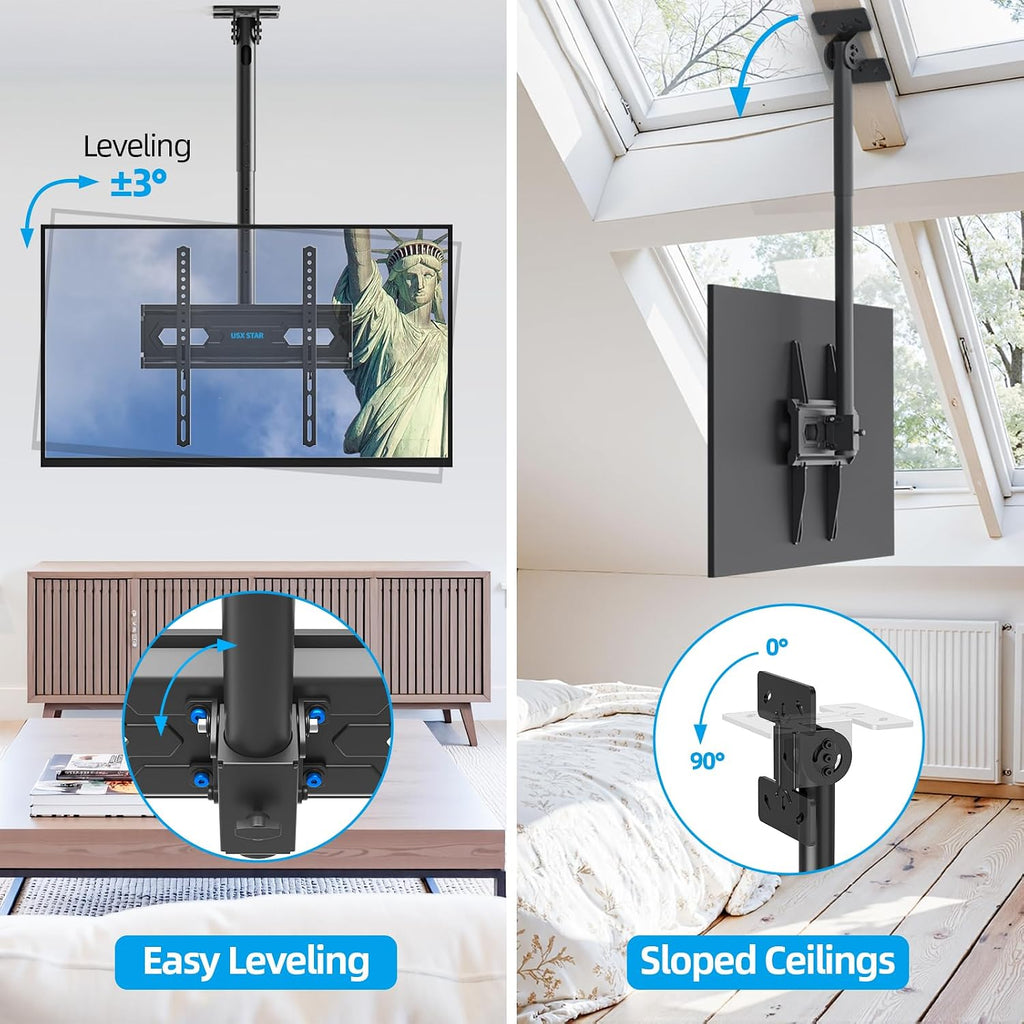 Ceiling Tv Mount For 26-65 Inch Tvs, 360° Swivel Full Motion Ceiling Mount Tv Bracket, Height Adjustable, Tilt Tvs Ceilings Mounts, Supports Up To 110 Lbs, Max Vesa 400X400Mm