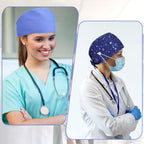 2Pcs Scrub Caps Women, Nursing Hats With Buttons & Sweatband Adjustable Bouffant Working Cap Surgery Cap Women