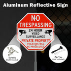 T&R Large No Trespassing Private Property Sign Video Surveillance Sign With 36" Stake For Outside - 2 Pack - 12"X12" .040 Rust Free Heavy Aluminum, Reflective, Waterproof, Weatherproof And Fade