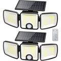 Brightown 2 Pack Solar Outdoor Lights, 2500Lm 223 Led Solar Flood Outdoor Lights With Motion Sensor 3 Modes, 3 Head 270° Wide Angle Street Area Ip65 Waterproof Security Wall Lights With Remote