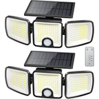 Brightown 2 Pack Solar Outdoor Lights, 2500Lm 223 Led Solar Flood Outdoor Lights With Motion Sensor 3 Modes, 3 Head 270° Wide Angle Street Area Ip65 Waterproof Security Wall Lights With Remote